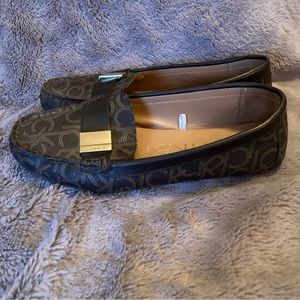Calvin Klein Brown Lisa Ballet Flats CK Loafers Size 8 Logo Leather